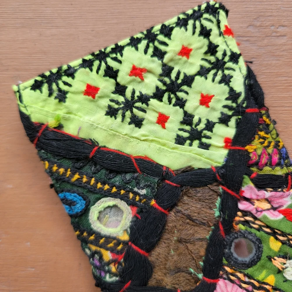 🍄🪬 Free People Boho Embroidered Repurposed vtg banjara hippie Wallet card case